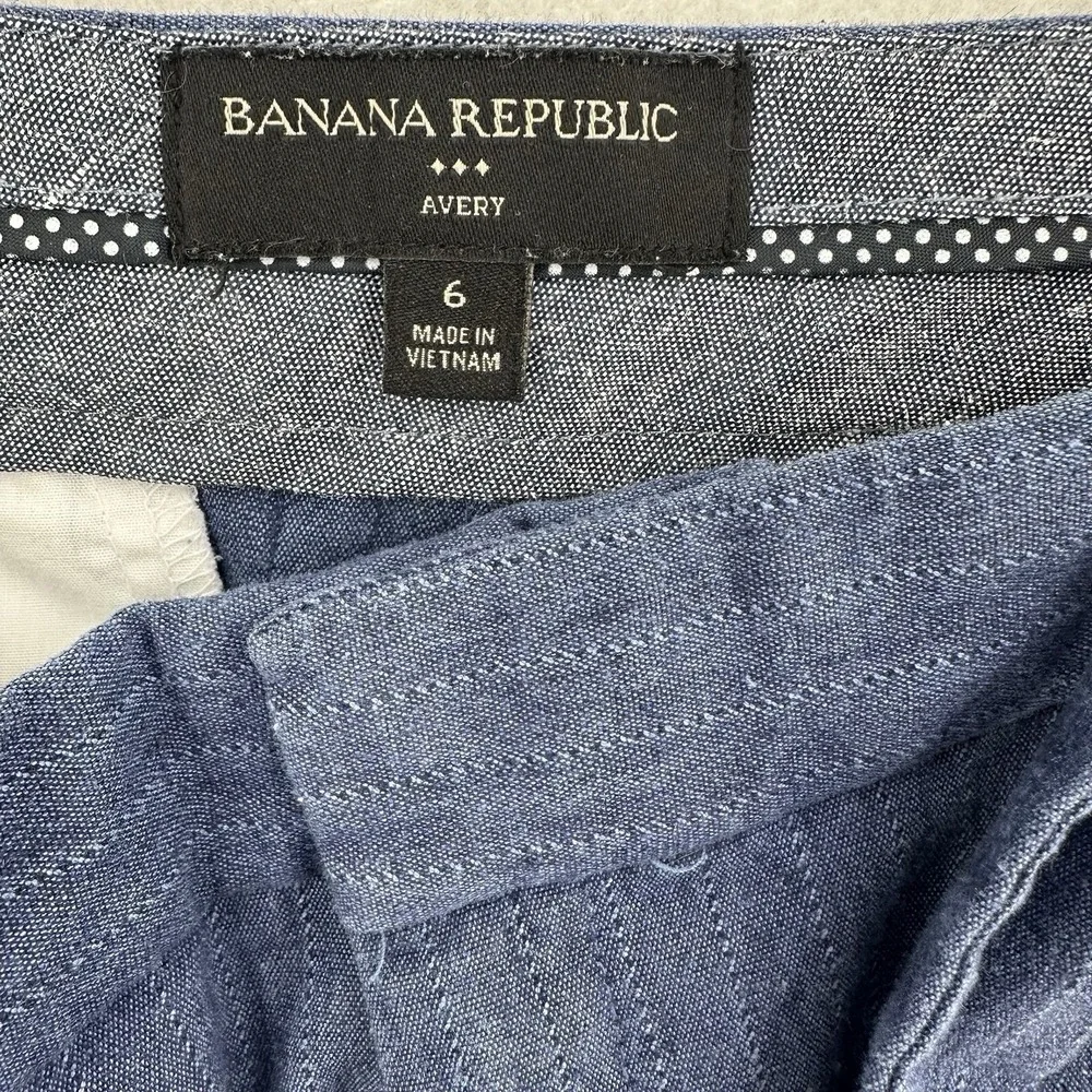 Banana Republic Size 6 Avery Tie Waist Herringbone Trousers Blue  Linen Blend